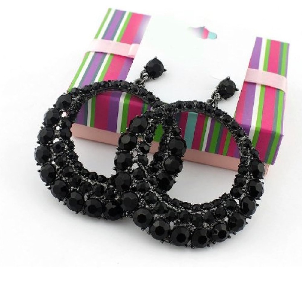 BEBE Black Diamond Big Round Drop Earring Tide Female Dangler Bling Eardrop